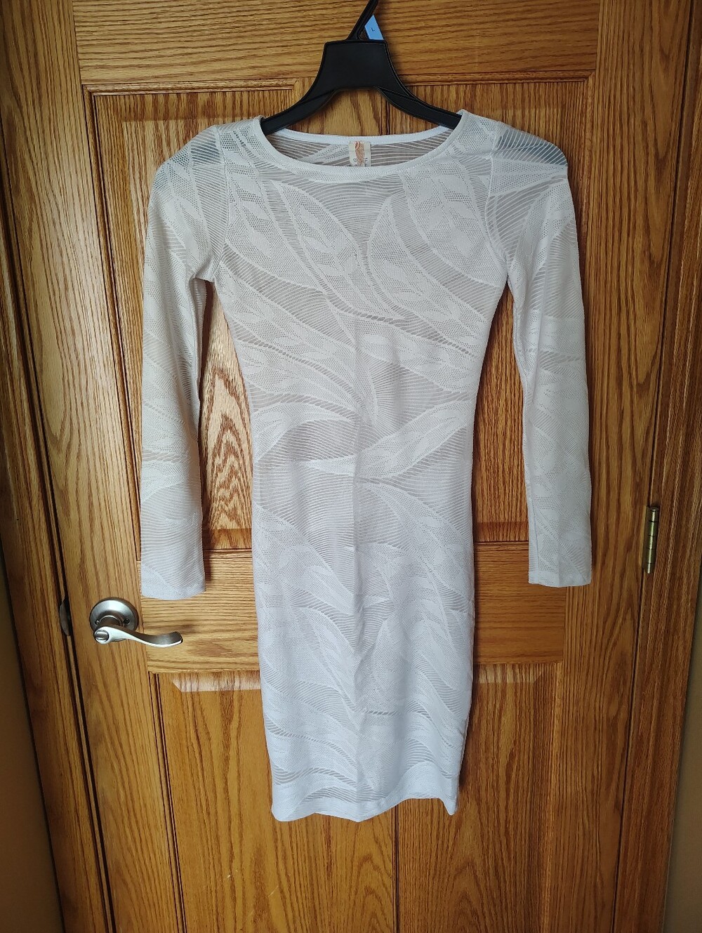 Classic Ivory Sheer-Pattern Long Sleeve Dress
